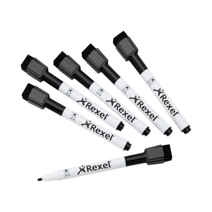 Rexel Joy - Pack de 6 marqueurs noirs pour tableau blanc - pointe fine