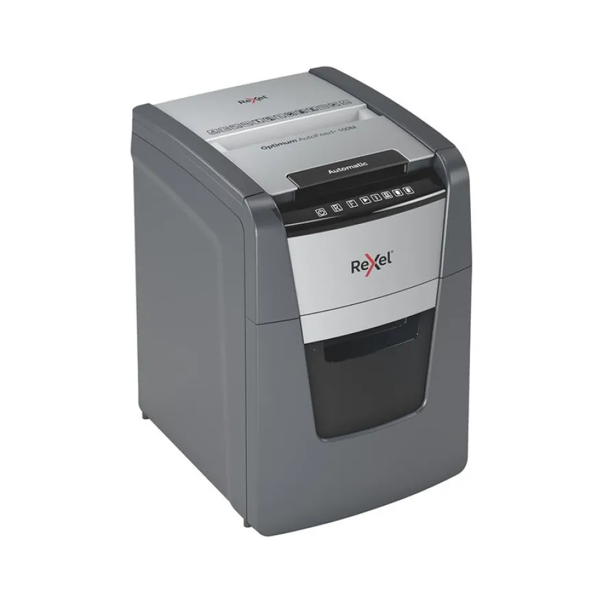 Rexel Optimum Auto+ 100M - destructeur de documents coupe croisée microparticules - 100 feuilles - Corbeille 34 litres