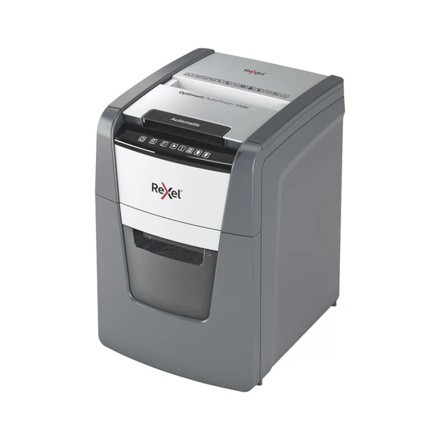Rexel Optimum Auto+ 100M - destructeur de documents coupe croisée microparticules - 100 feuilles - Corbeille 34 litres