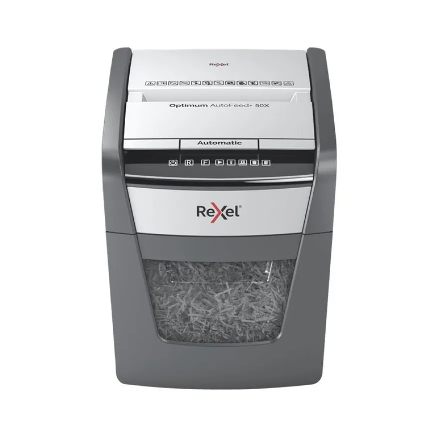 Rexel Optimum Auto+ 50X - destructeur de documents coupe croisée - 50 feuilles - Corbeille 20 litres