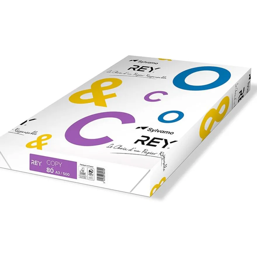 Rey Copy - Papier blanc - A3 (297 x 420 mm) - 80 g/m² - Ramette de 500 feuilles
