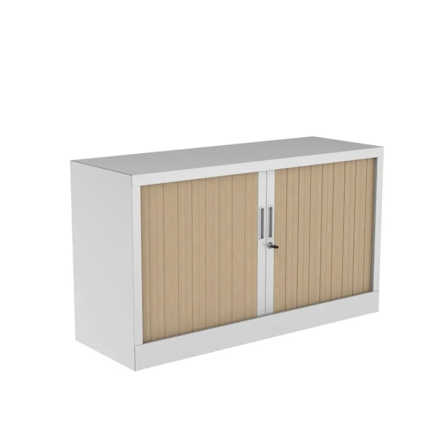 Réhausse pour armoire à rideaux metalliques - L120 x H43 x P43cm - corps blanc/rideau chêne