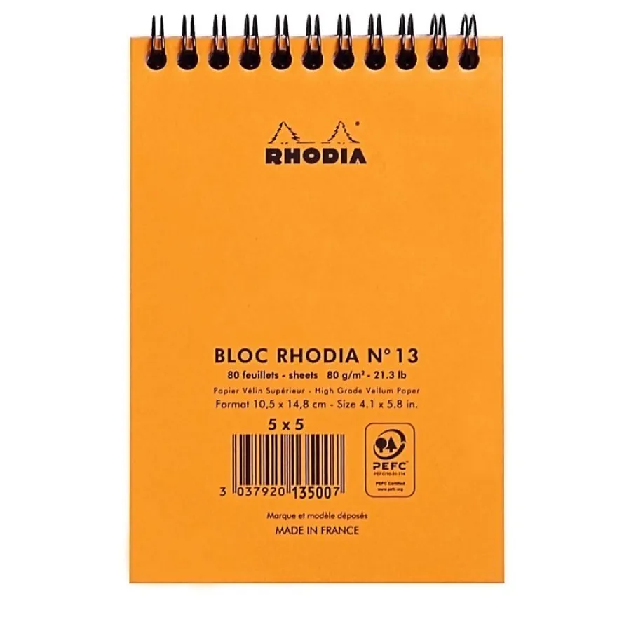 Rhodia - Bloc notes à spirale - 10 x 15 cm - 160 pages - petits carreaux