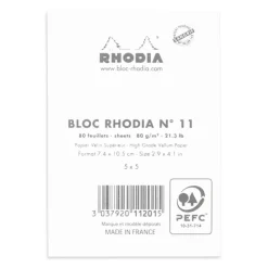 Rhodia - Bloc notes N°11 - A7 - 160 pages - petits carreaux - 80g - blanc