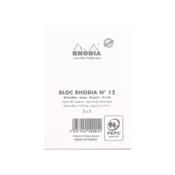 Rhodia - Bloc notes N°12 - 8.5X12 cm - 80 feuilles - petits carreaux - 80g - blanc