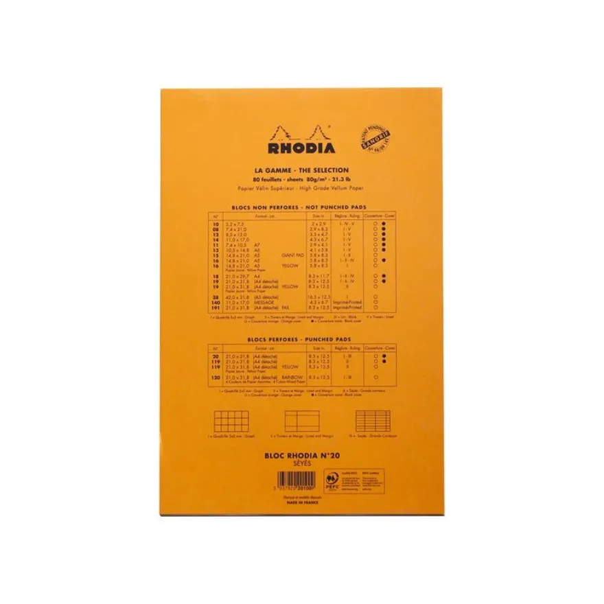 Rhodia Basics - Bloc notes - A4 - 160 pages - grands carreaux - 80g - orange