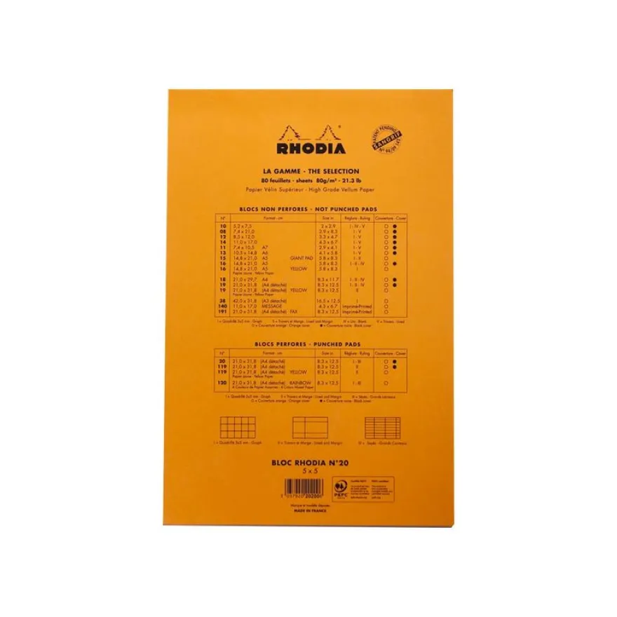 Rhodia Basics - Bloc notes - A4 + - 160 pages - petits carreaux - 80g - perforé