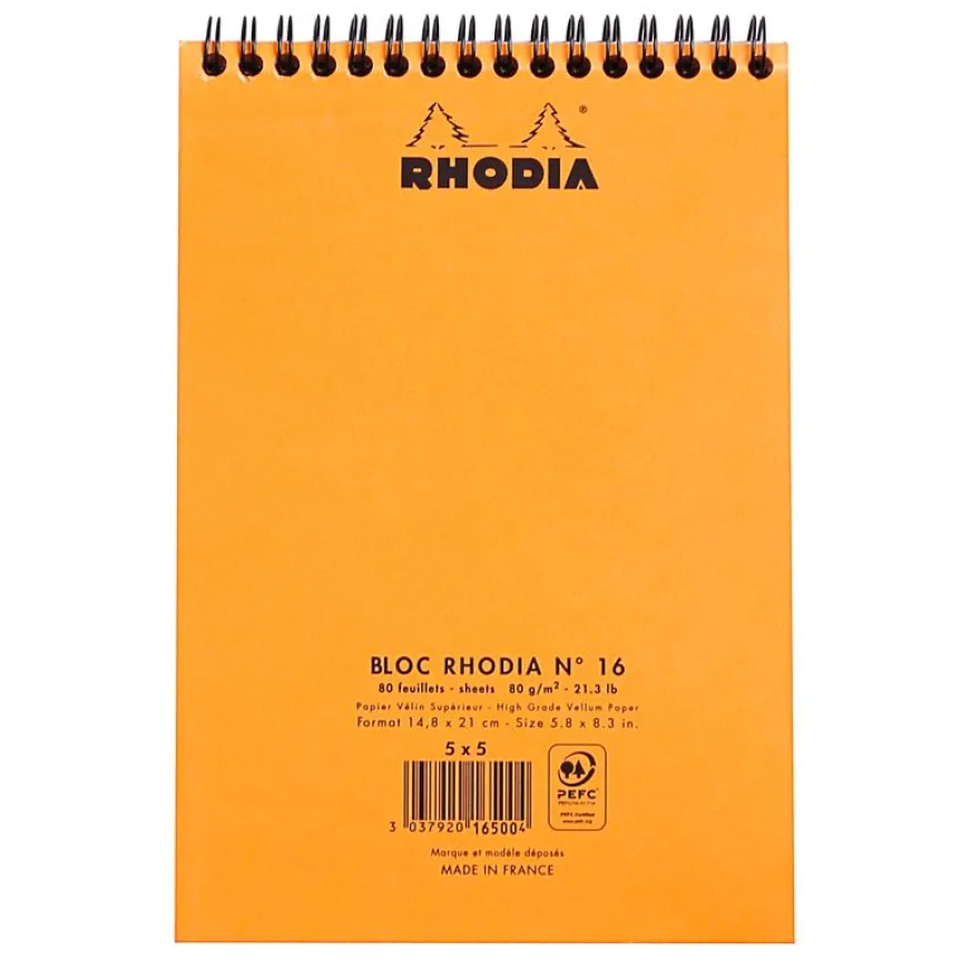Rhodia Classic - Bloc notes à spirales - A5 - 80 pages - petits carreaux - à spirales