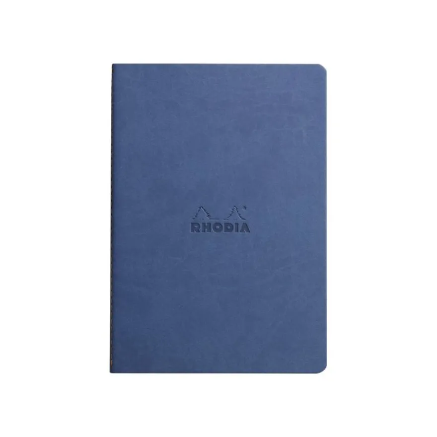 RHODIA Rhodiarama - Cahier de notes - reliure piquée - A5 (148 x 210 mm) - 32 feuilles / 64 pages - papier ivoire - ligné - couverture bleu saphir - similicuir