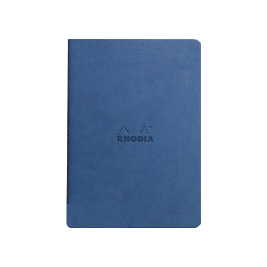 RHODIA Rhodiarama - Cahier de notes - reliure piquée - A5 (148 x 210 mm) - 32 feuilles / 64 pages - papier ivoire - ligné - couverture bleu saphir - similicuir