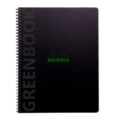 RhodiActive Greenbook - Cahier à spirale 100% recyclé - A4+ (22,5 x 29,7 cm) - 160 pages 90 g/m² - petits carreaux (5x5 mm) - noir