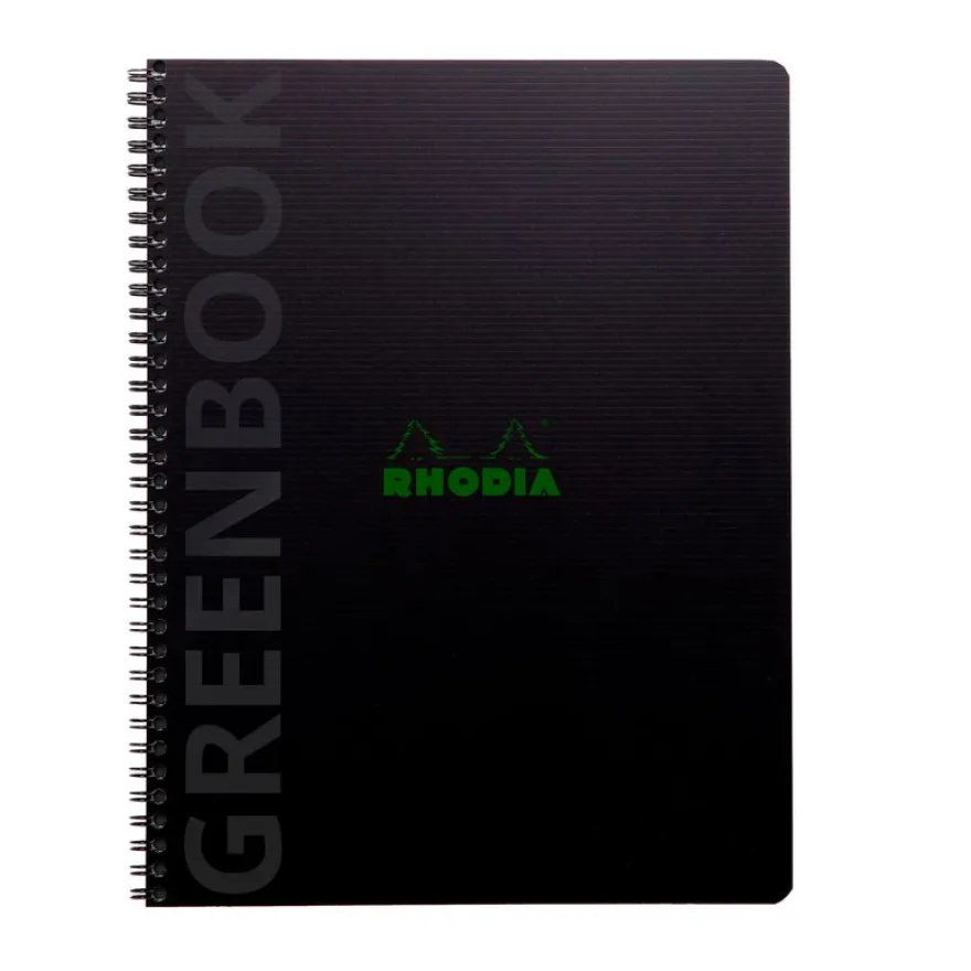 RhodiActive Greenbook - Cahier à spirale 100% recyclé - A4+ (22,5 x 29,7 cm) - 160 pages 90 g/m² - petits carreaux (5x5 mm) - noir