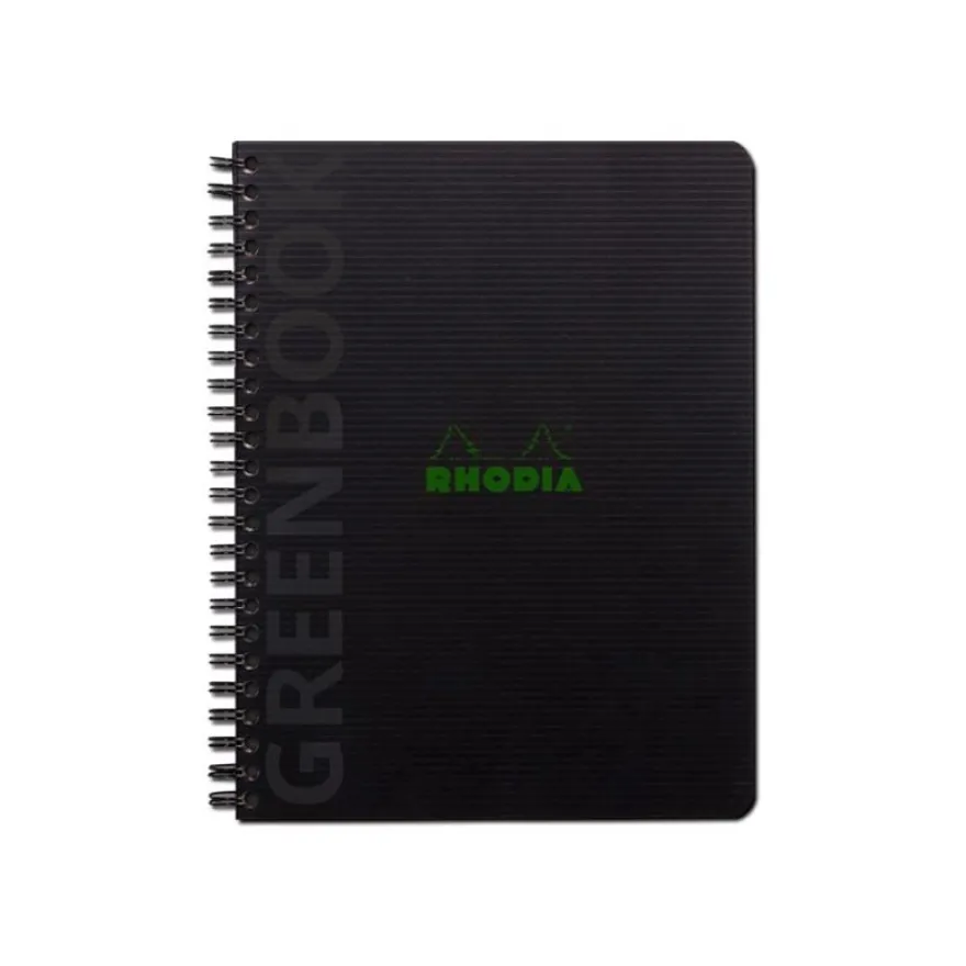 RhodiActive Greenbook - Cahier à spirale 100% recyclé - A5+ (16 x 21 cm) - 160 pages 90 g/m² - ligné - noir