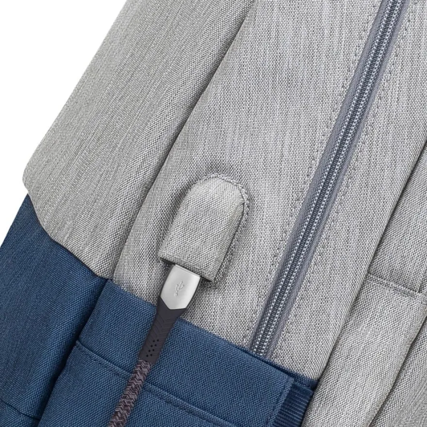 RIVACASE Prater - Sac à dos connecté pour ordinateur portable 17,3" - gris/bleu nuit