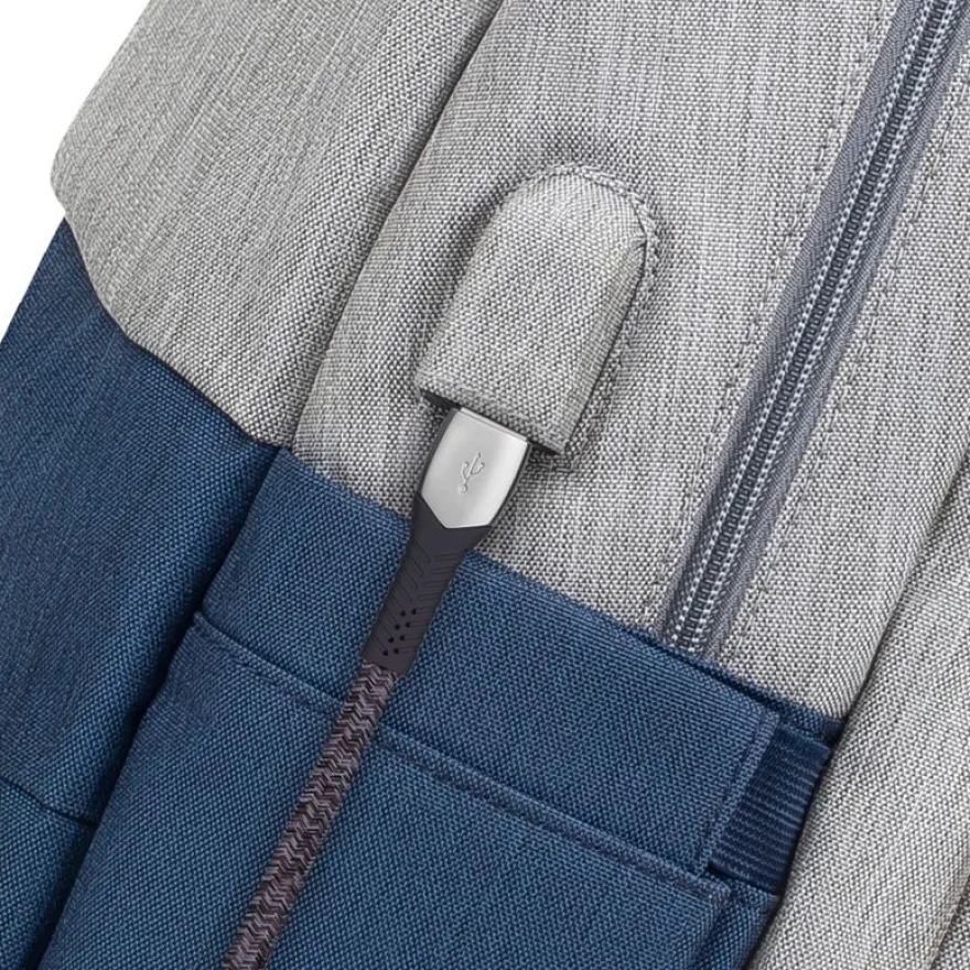 RIVACASE Prater - Sac à dos connecté pour ordinateur portable 17,3" - gris/bleu nuit