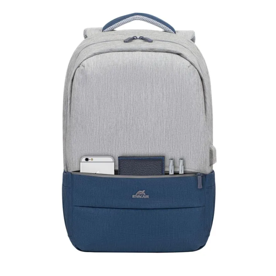 RIVACASE Prater - Sac à dos connecté pour ordinateur portable 17,3" - gris/bleu nuit