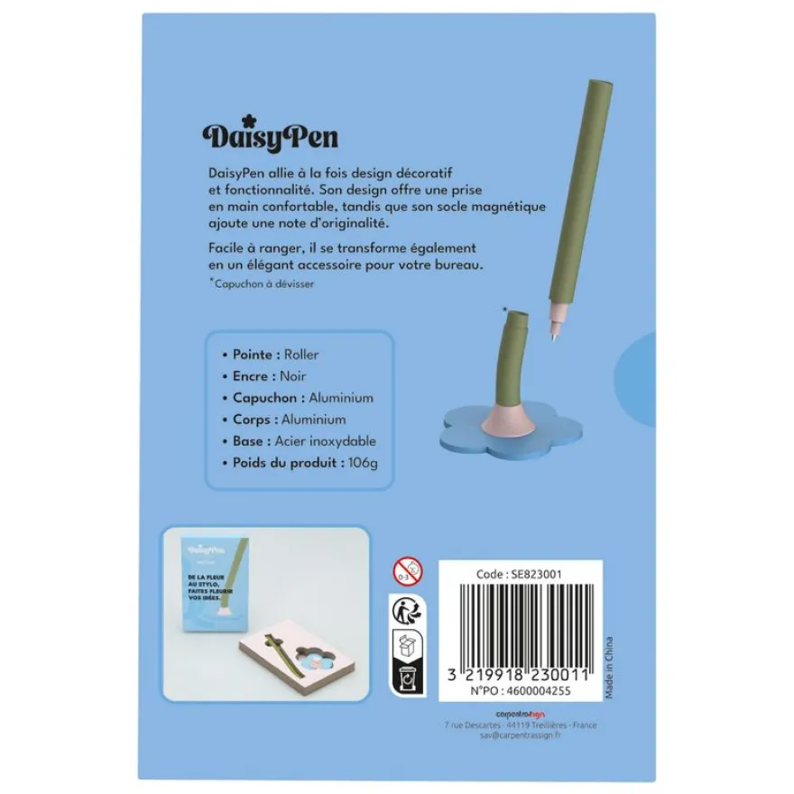Roller magnétique sur socle ENZO VARINI "Daisy pen" coloris vert & bleu