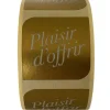Rouleau de 500 étiquettes adhésives "Plaisir d’Offrir " or - Logistipack