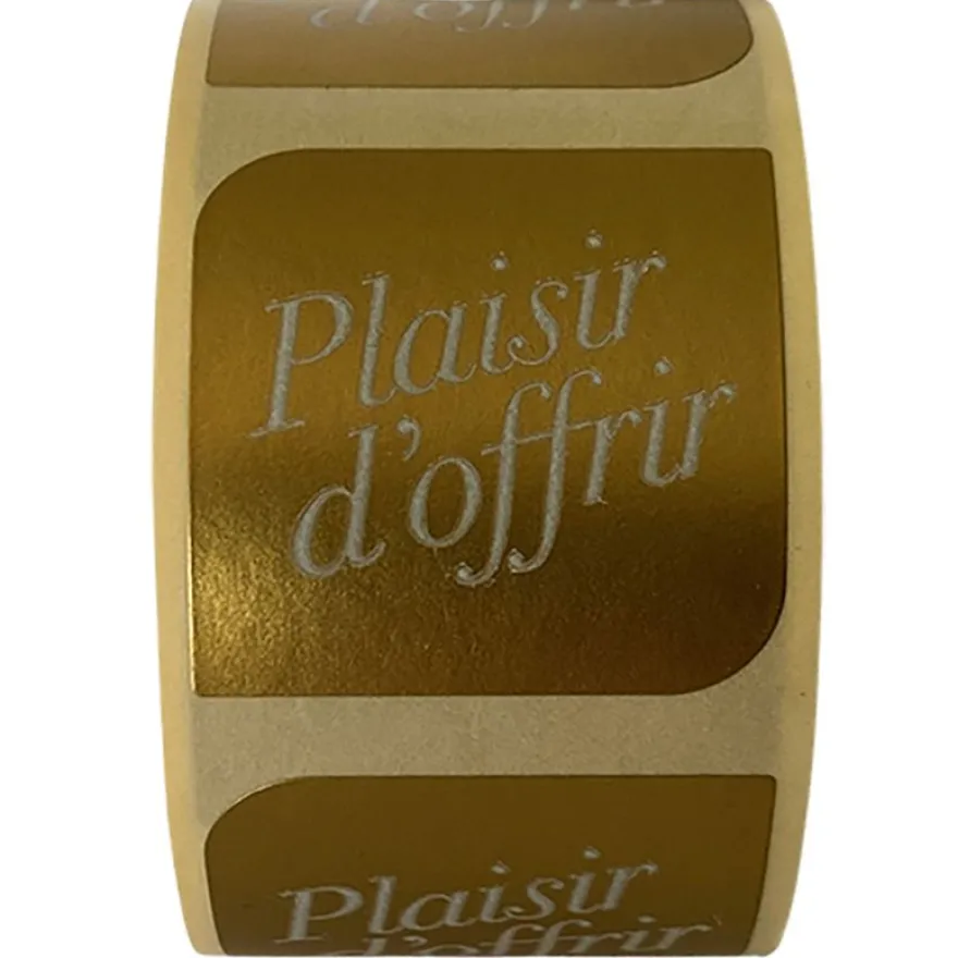 Rouleau de 500 étiquettes adhésives "Plaisir d’Offrir " or - Logistipack