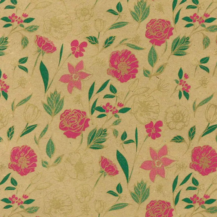 Rouleau papier cadeau kraft 0,7 x 50 m 65g imprimé fleurs - Viquel