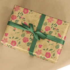 Rouleau papier cadeau kraft 0,7 x 50 m 65g imprimé fleurs - Viquel