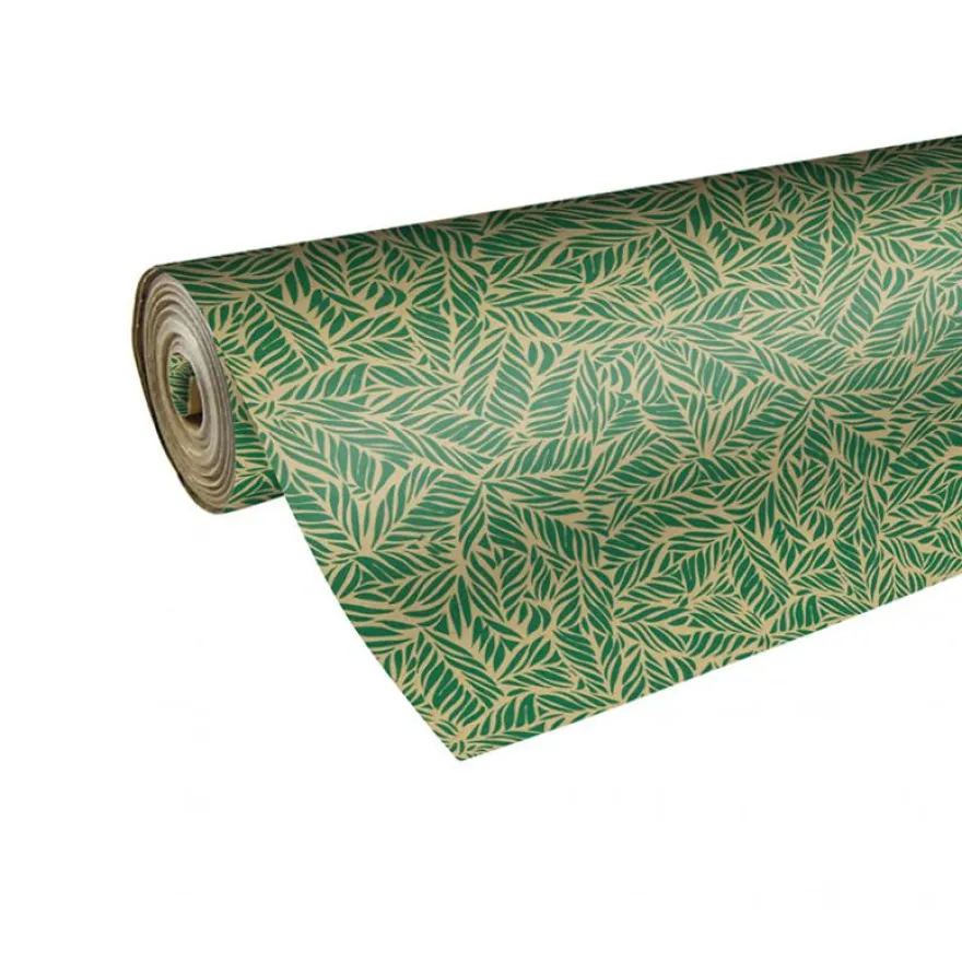 Rouleau papier cadeau kraft 0,7 x 50 m 65g imprimé feuilles - Viquel