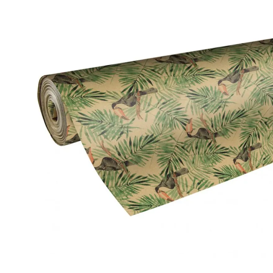 Rouleau papier cadeau kraft 0,7 x 50 m 65g imprimé tropical - Viquel