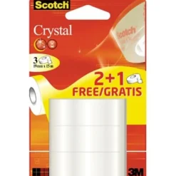Ruban Scotch Crystal - 19 mm x 15 m - 2 rouleaux + 1 gratuit