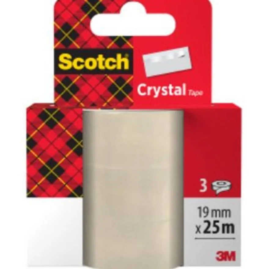 Ruban Scotch® Crystal transparent 6-1925R3, Recharge, 19 mm x 25 m, 3 rouleaux/paquet