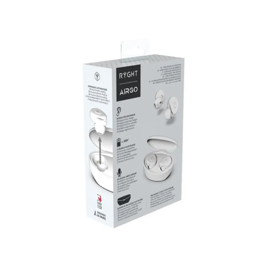 Ryght Airgo Kit main libre - Ecouteurs sans fil bluetooth avec micro - intra-auriculaire - blanc