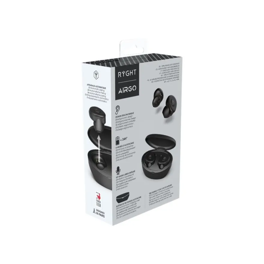 Ryght Airgo Kit main libre - Ecouteurs sans fil bluetooth avec micro - intra-auriculaire - noir