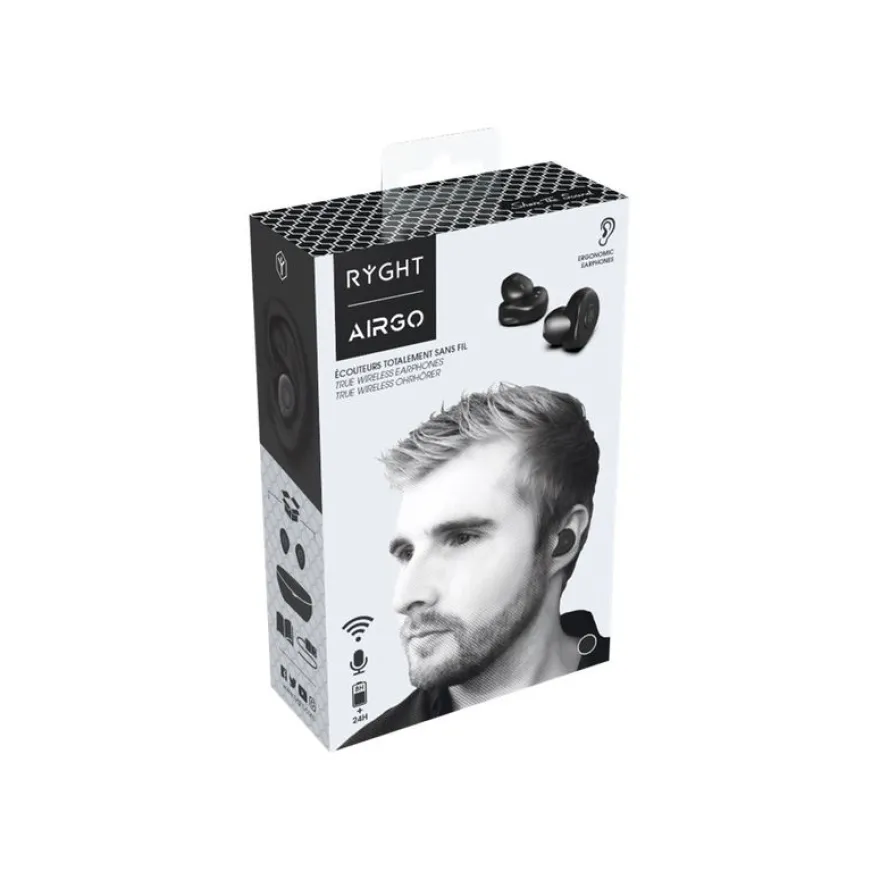 Ryght Airgo Kit main libre - Ecouteurs sans fil bluetooth avec micro - intra-auriculaire - noir