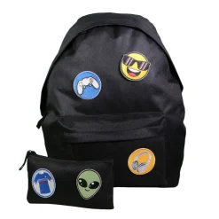 Sac à dos 1 compartiment + trousse à personnaliser avec 5 patchs autocollants - garçon - noir - Bagtrotter