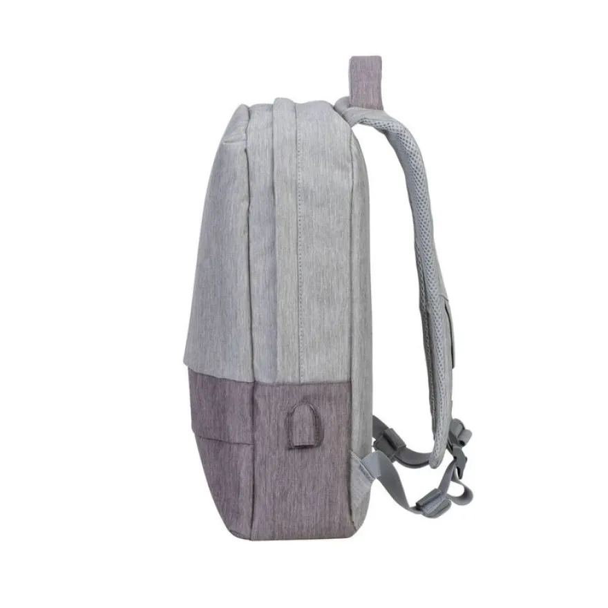 Sac à dos antivol Rivacase 7562 pour ordinateur portable 15,6" - Gris/Mocha avec port USB intégré - 15L
