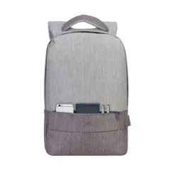 Sac à dos antivol Rivacase 7562 pour ordinateur portable 15,6" - Gris/Mocha avec port USB intégré - 15L