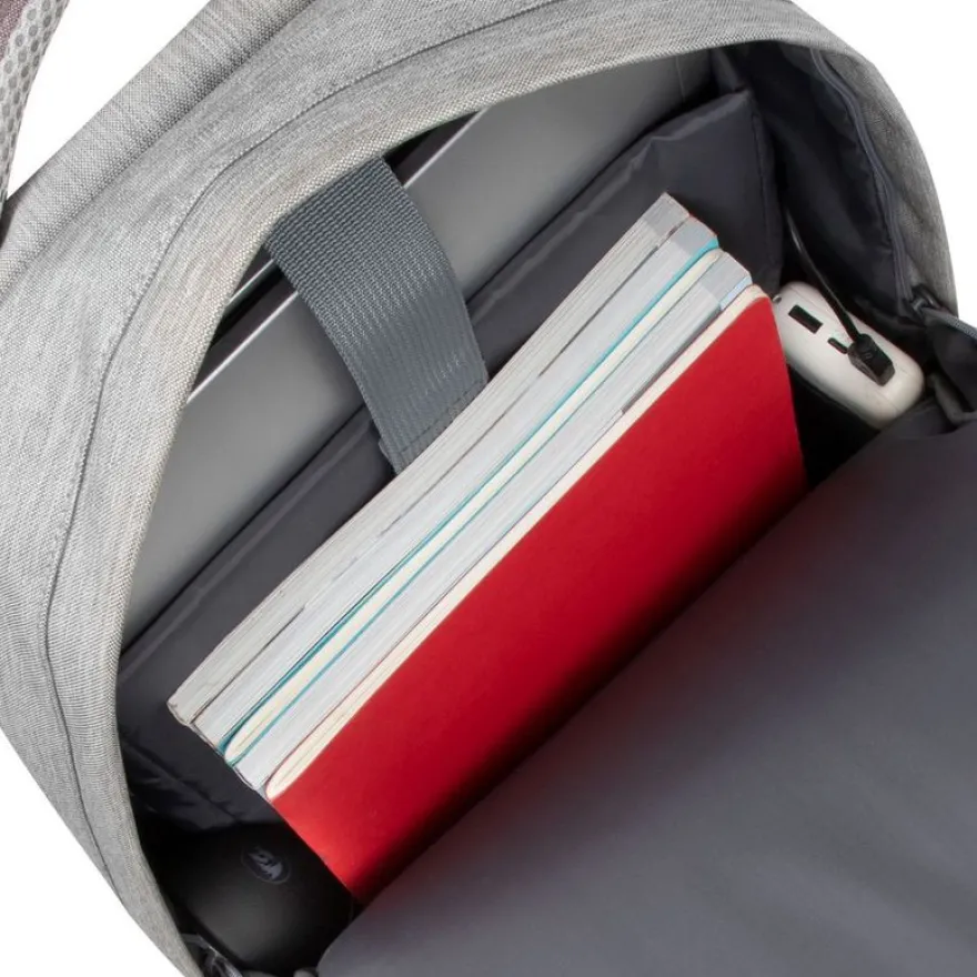 Sac à dos antivol Rivacase 7562 pour ordinateur portable 15,6" - Gris/Mocha avec port USB intégré - 15L