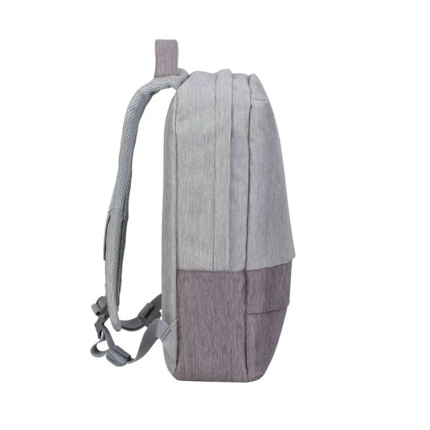 Sac à dos antivol Rivacase 7562 pour ordinateur portable 15,6" - Gris/Mocha avec port USB intégré - 15L