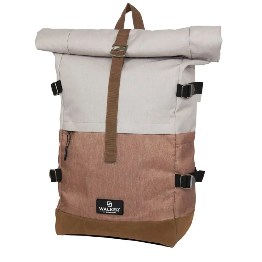 Sac à dos Walker Roll up Eco - 2 compartiments - gris clair/marron - Carpentras