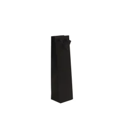 Sac Kraft Noir 1 Bouteille – 80% Recyclé, Poignées Corde, 175g, 10+9x38 cm – Élégant et Écologique