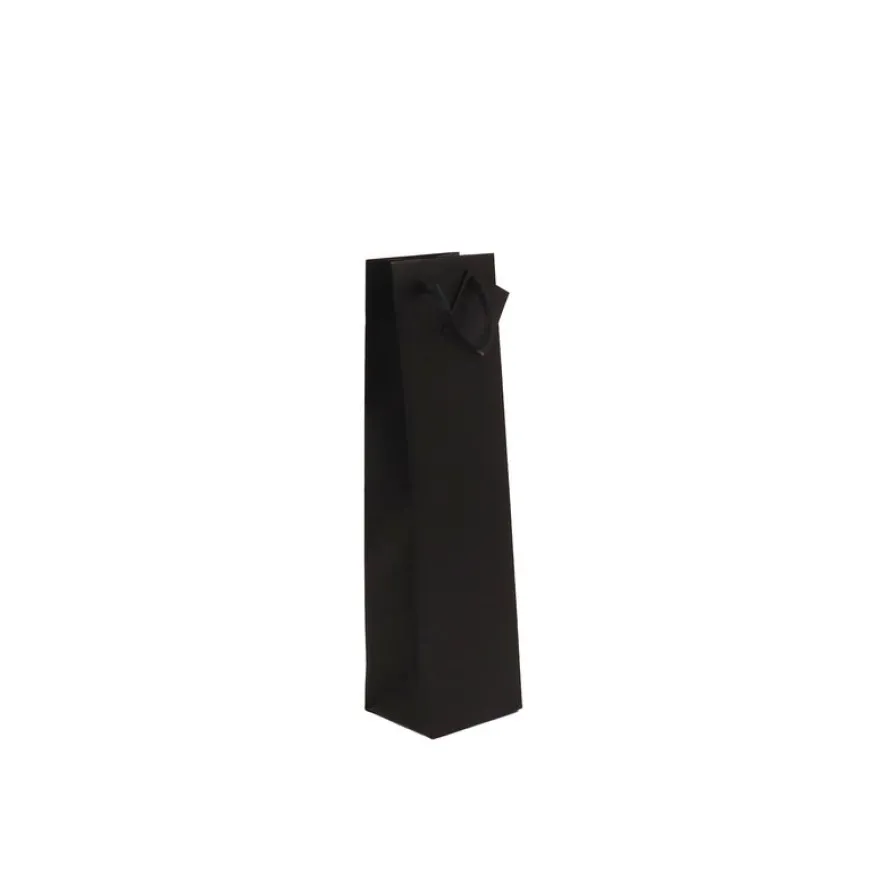Sac Kraft Noir 1 Bouteille – 80% Recyclé, Poignées Corde, 175g, 10+9x38 cm – Élégant et Écologique