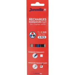 Sachet de 3 recharges marqueurs 3en1 tableaux blancs JUVENILIA coloris assortis