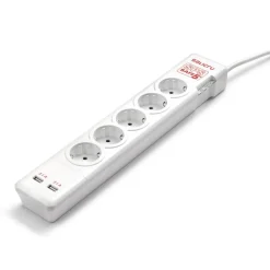 SALICRU SPS SAFE 5+ - Multiprise avec interrupteur 5 prises+ 2 ports USB 2.1A - 1,5m