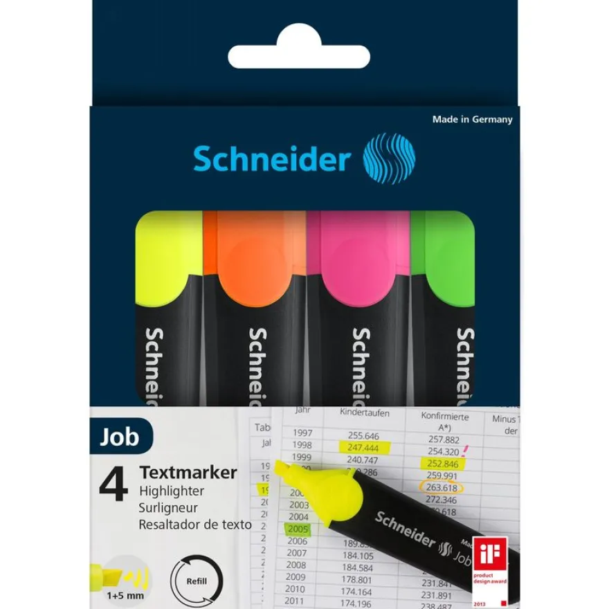 Schneider Job - Pack de 4 surligneurs - couleurs assorties