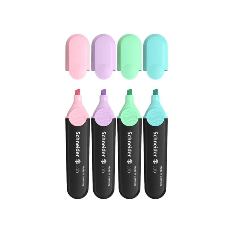 Schneider Job Pastel - Pack de 4 surligneurs - couleurs assorties