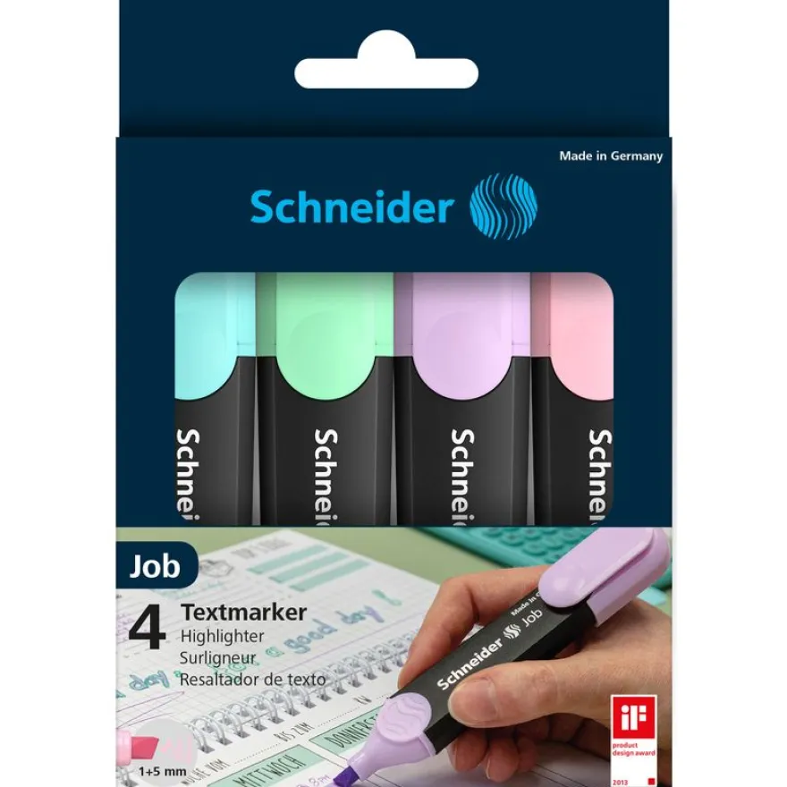 Schneider Job Pastel - Pack de 4 surligneurs - couleurs assorties