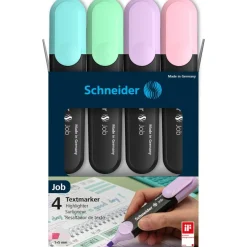 Schneider Job Pastel - Pack de 4 surligneurs - couleurs assorties