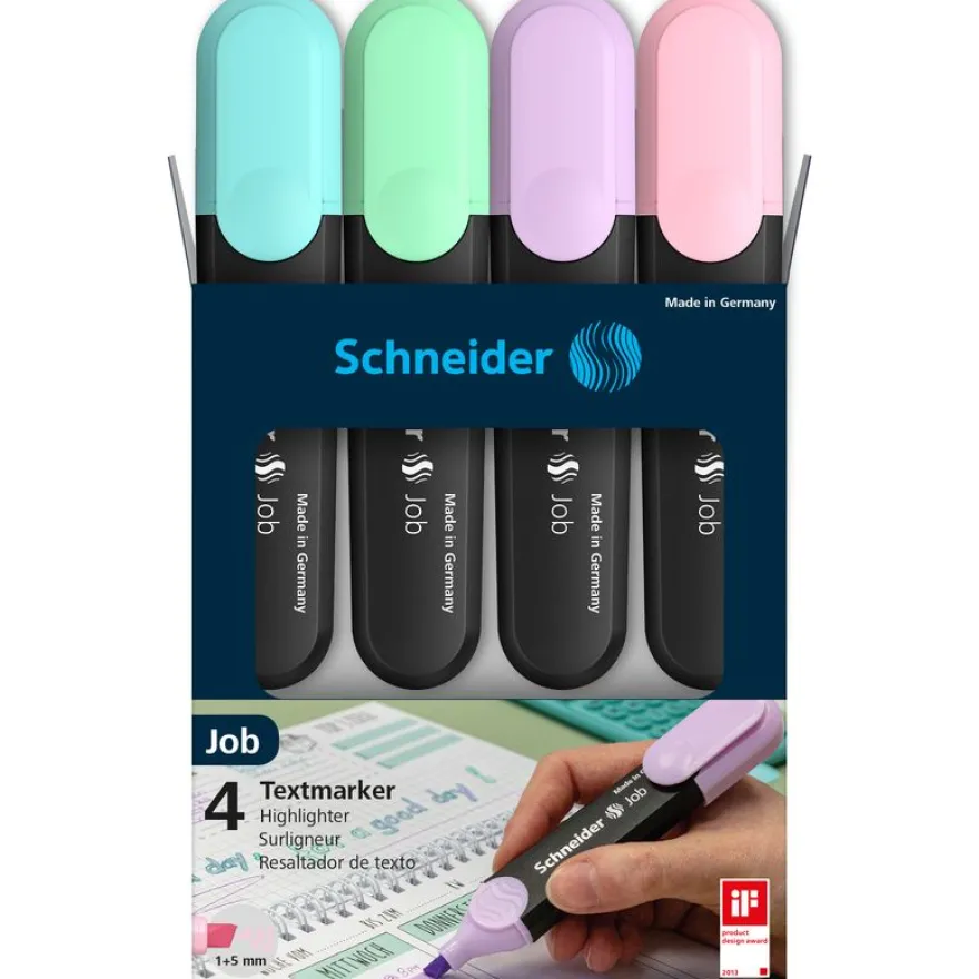 Schneider Job Pastel - Pack de 4 surligneurs - couleurs assorties