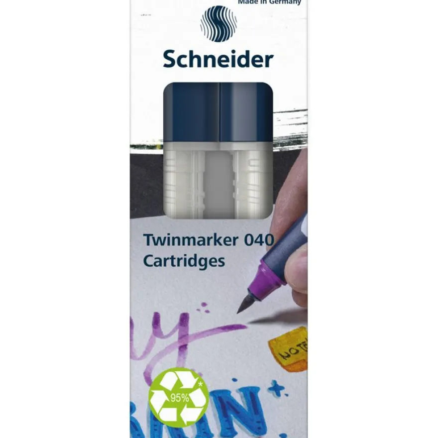 Schneider Paint-It 040 - pack de 2 cartouches de recharge Twin marker - 1 pointe ogive + 1 pointe pinceau - mélangeur
