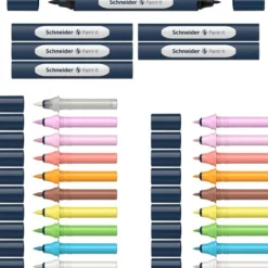 Schneider Paint-It 040 SetTwin Marker - 10 cartouches de recharges à pointe ogive + 11 à pointe pinceau + 6 corps - couleurs assorties