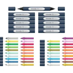 Schneider Paint-It 040 SetTwin Marker - 20 cartouches de recharges à pointe ogive + 21 à pointe pinceau + 11 corps - couleurs assorties